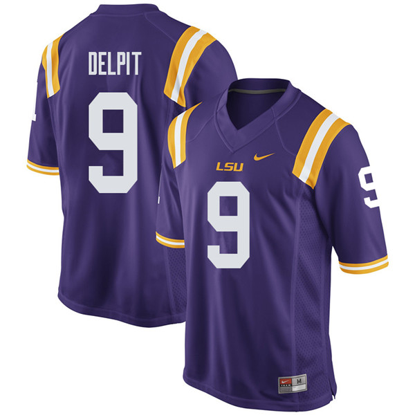 Men #9 Grant Delpit LSU Tigers College Football Jerseys Sale-Purple